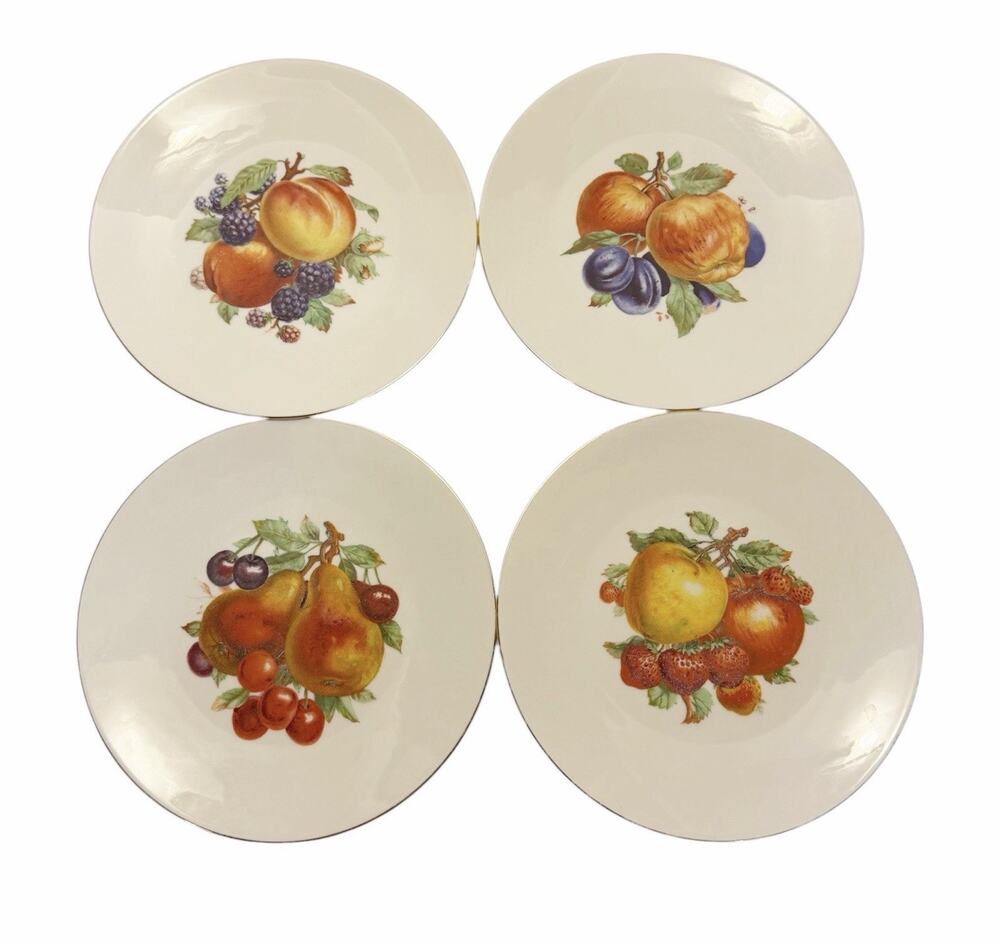 Vtg MCM Bareuther Waldassen Set of 4 Porcelain Fruit Plates Bavaria Germany #131